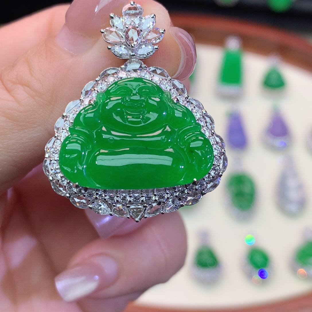 翡翠18K金镶嵌吊坠(不含链)