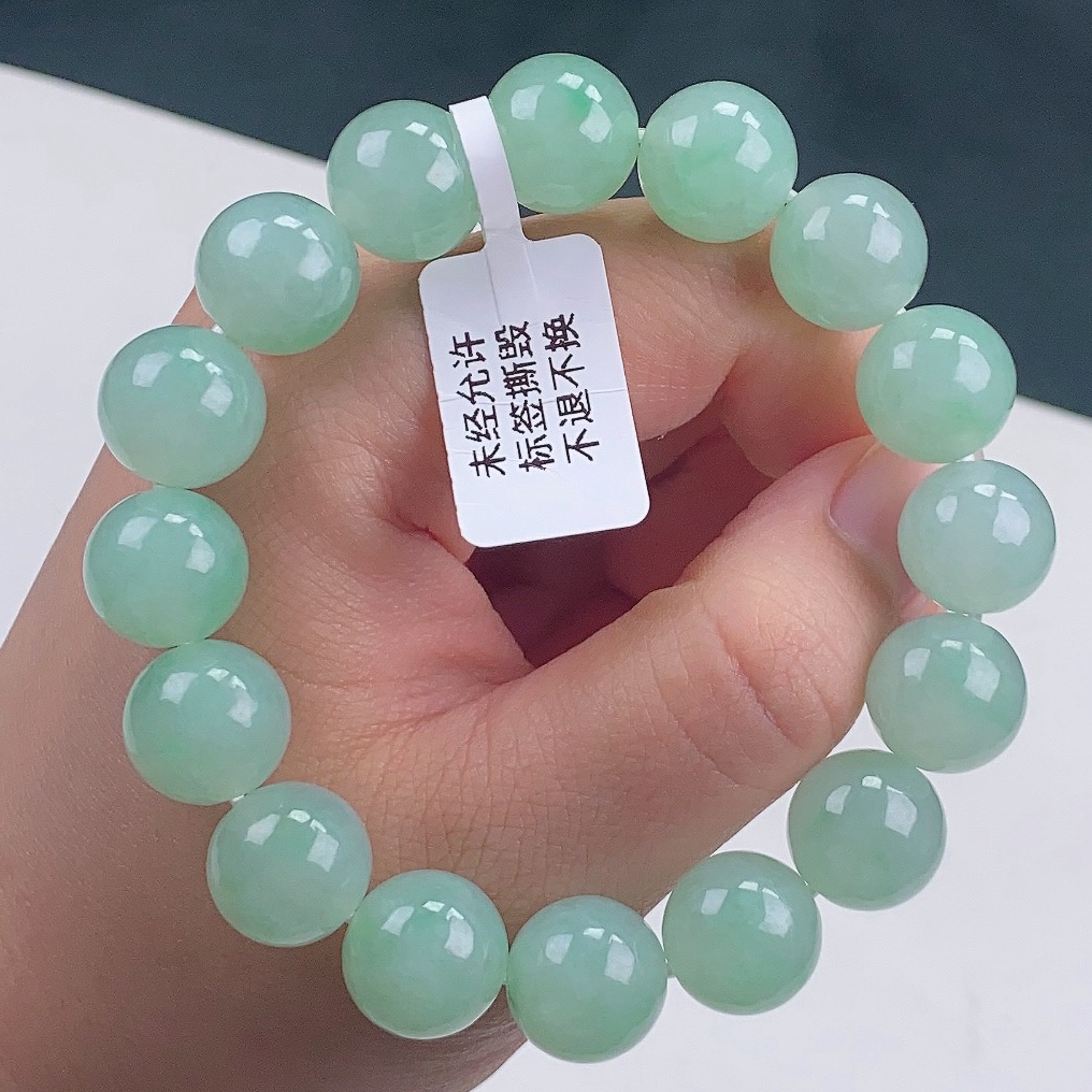 缅甸天然翡翠A货冰晴水绿色圆珠手串卡12精美时尚轻奢清爽百搭款
