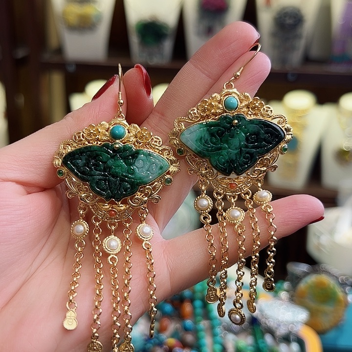 翡翠耳饰银S925镶嵌耳环