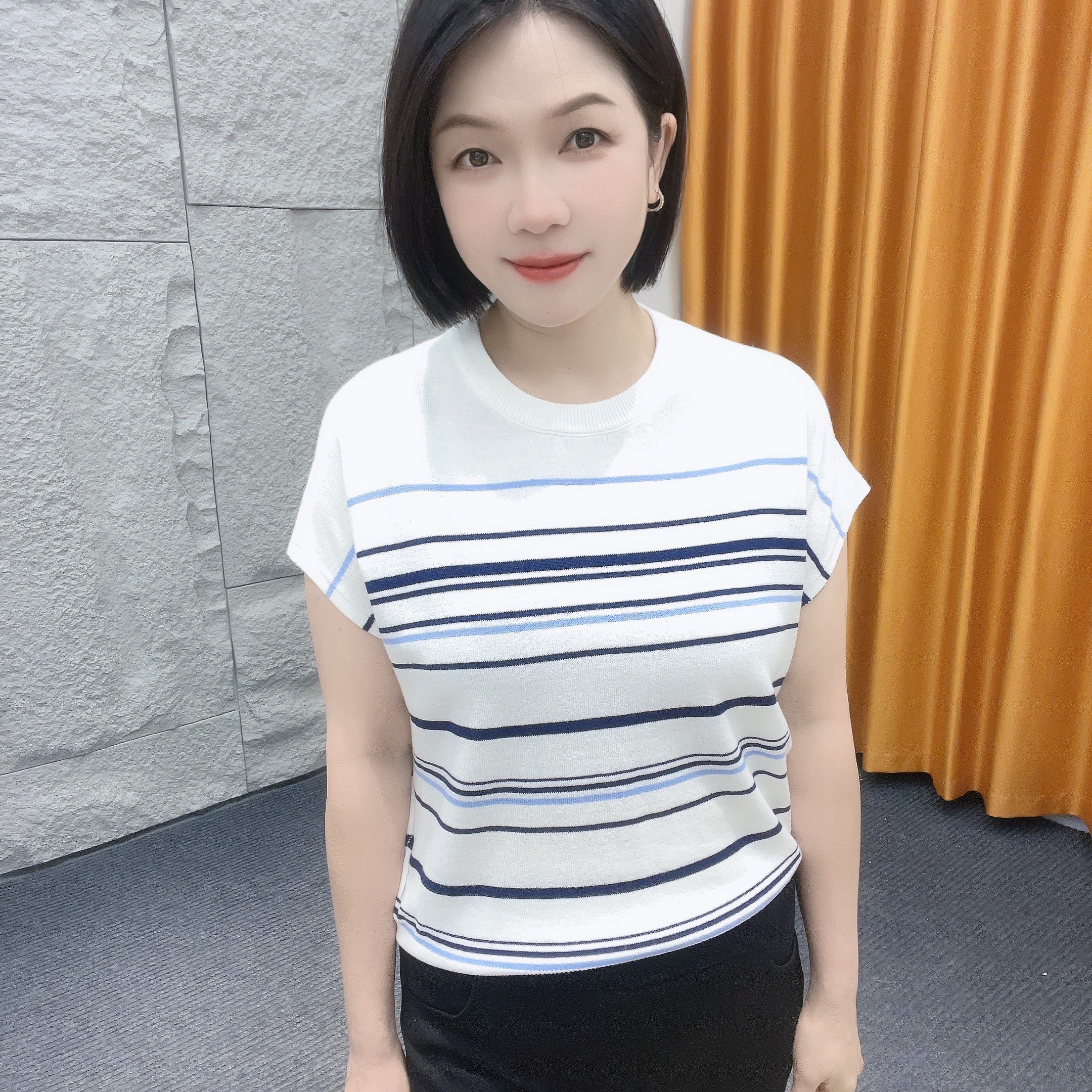 5008/5014夏季新款【大米家专属】法式复古短袖上新条纹针织衫慵懒