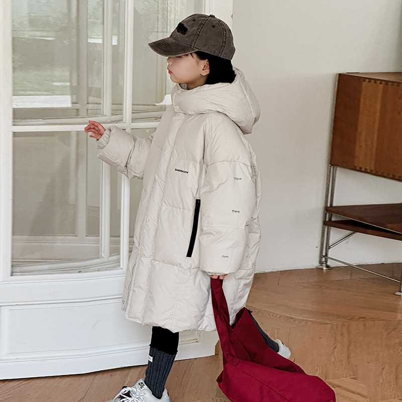 90羽绒服韩版男童女童长款加厚连帽可拆卸白鸭绒保暖防寒外套潮
