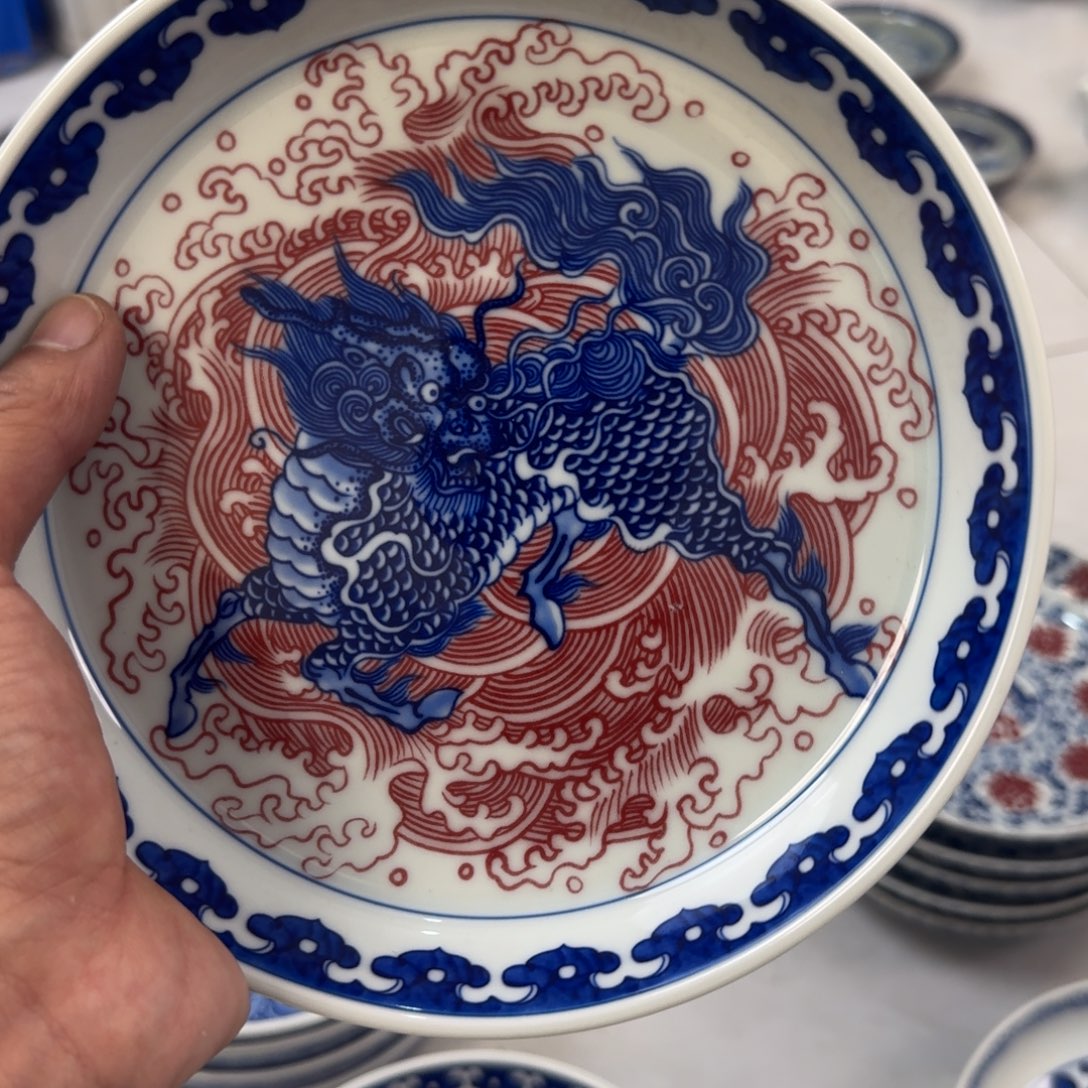 陶摆件麒麟踏浪大壶承