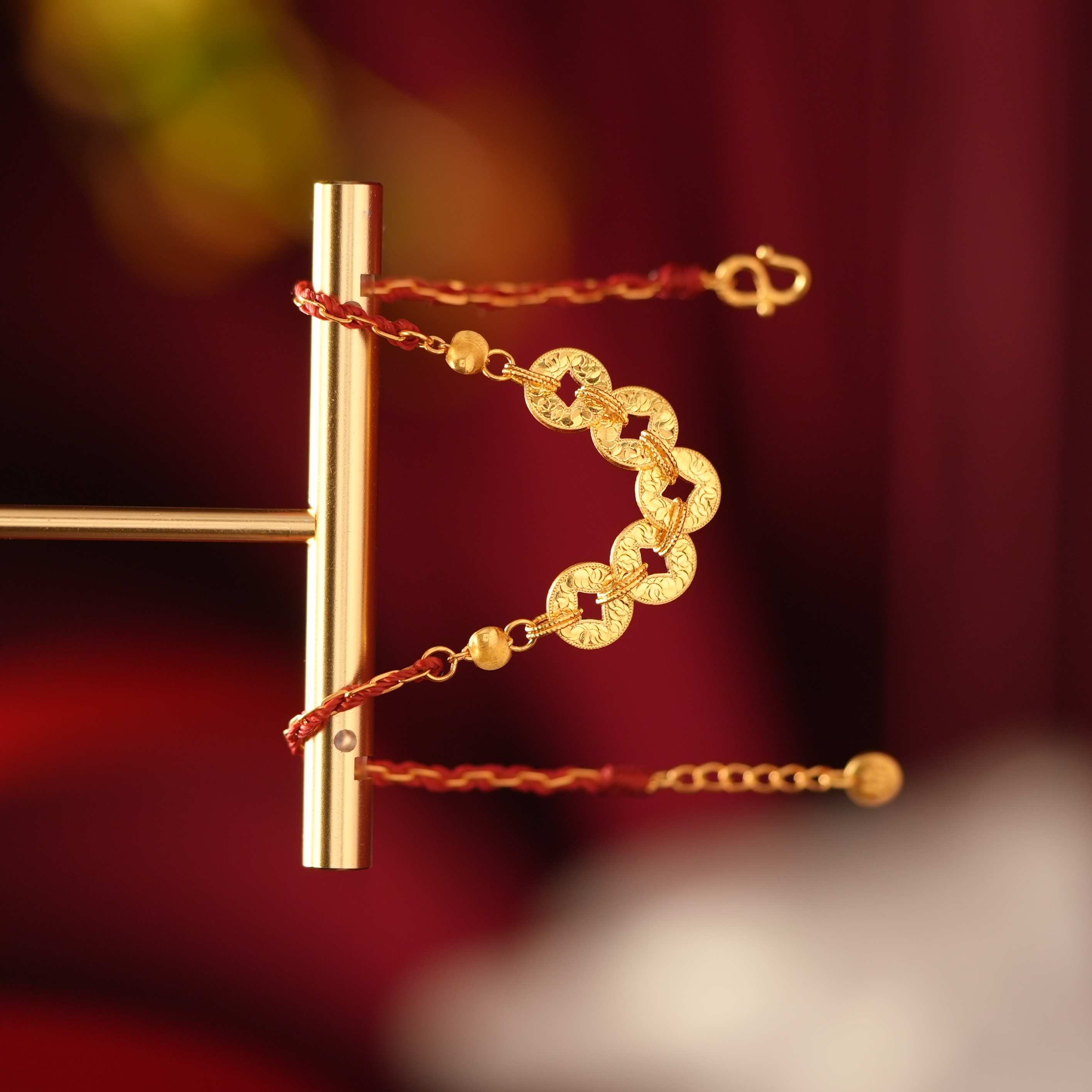 MOKINGRAN/梦金园【双11】足金99999五帝钱编绳手链梦金园黄金旗舰