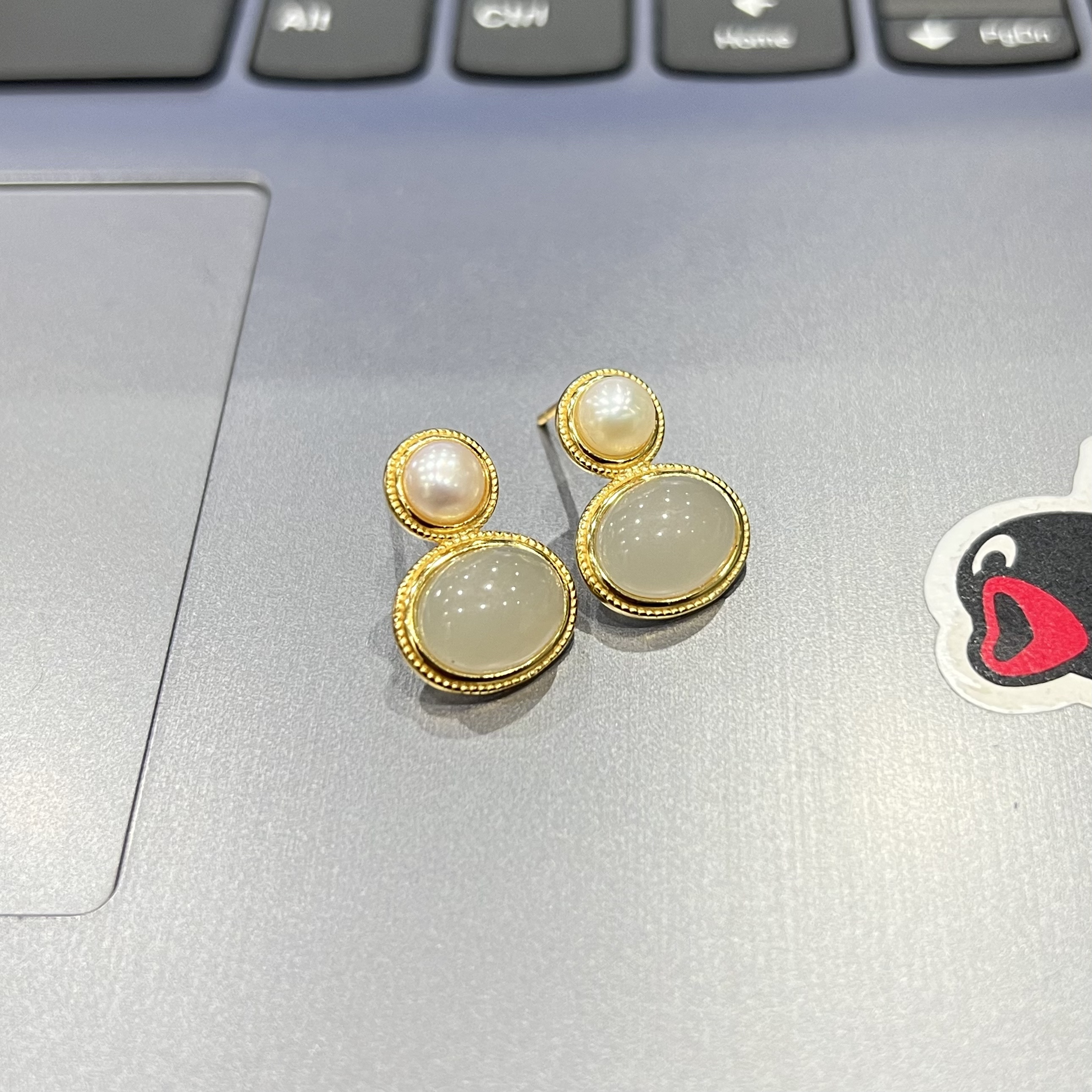 s925和田玉珍珠耳钉 KT24080824