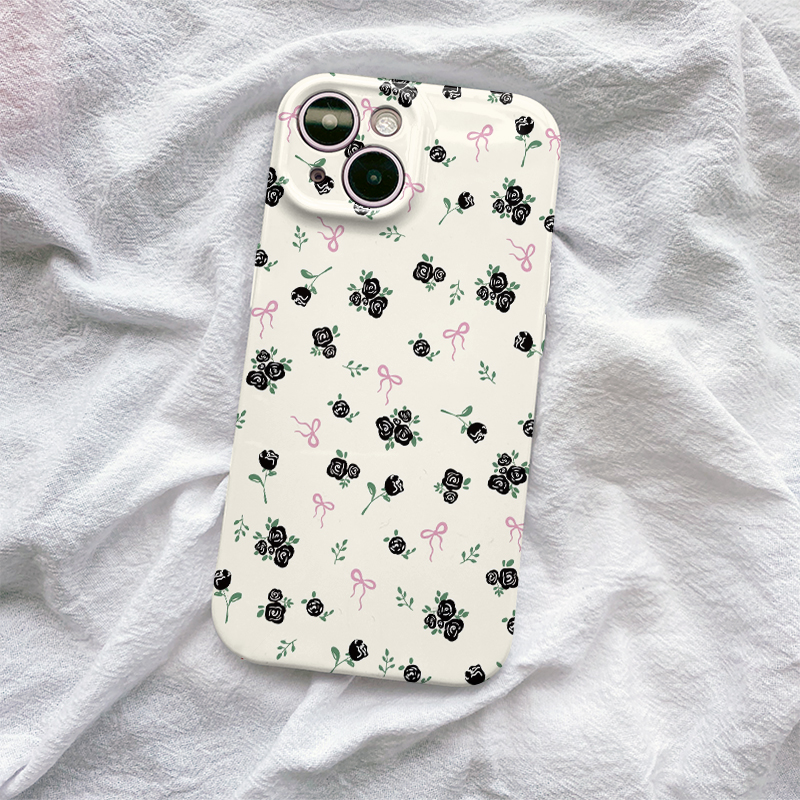 黑色玫瑰花iphone16手机壳15苹果14小米13华为12适用oppovivo少女