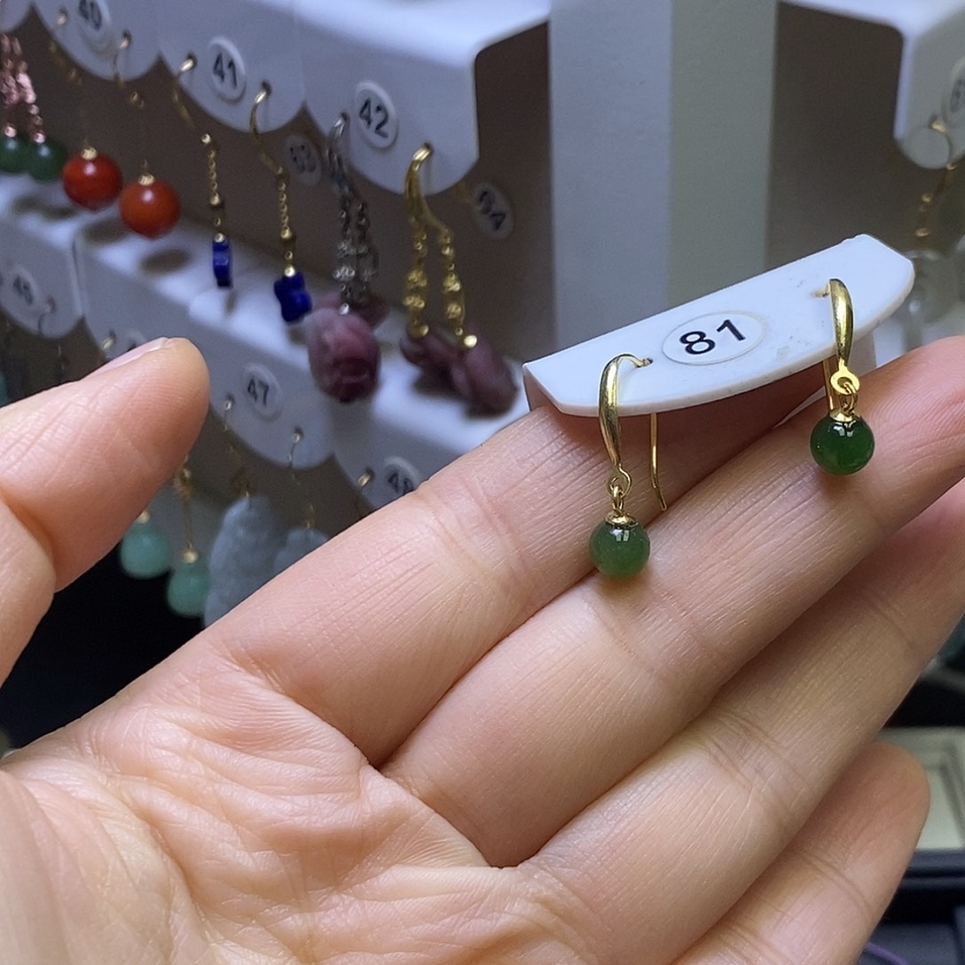 和田玉银S925镶嵌耳饰