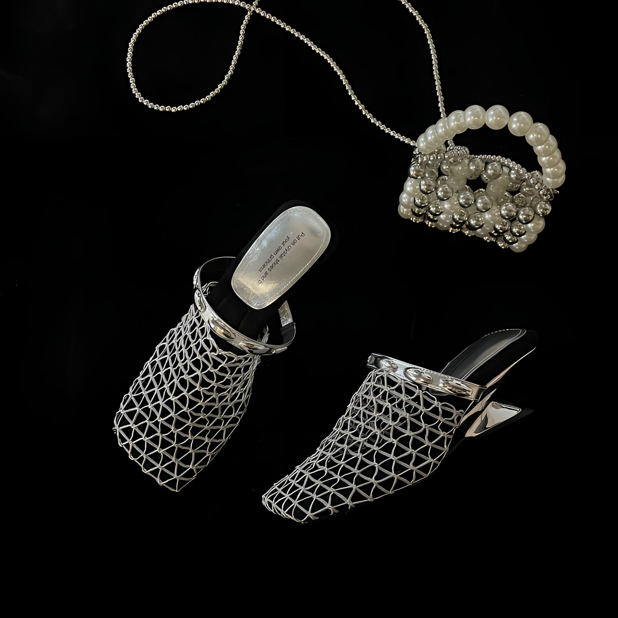 【玉儿专属】夏季网面百搭透气中跟时尚方头纯色极简风手工凉拖鞋