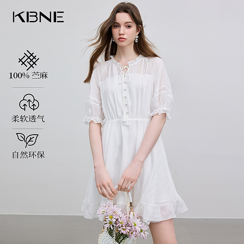 白色连衣裙夏季轻奢高级感裙子KBNE夏季镂空蕾丝甜美法式连衣裙