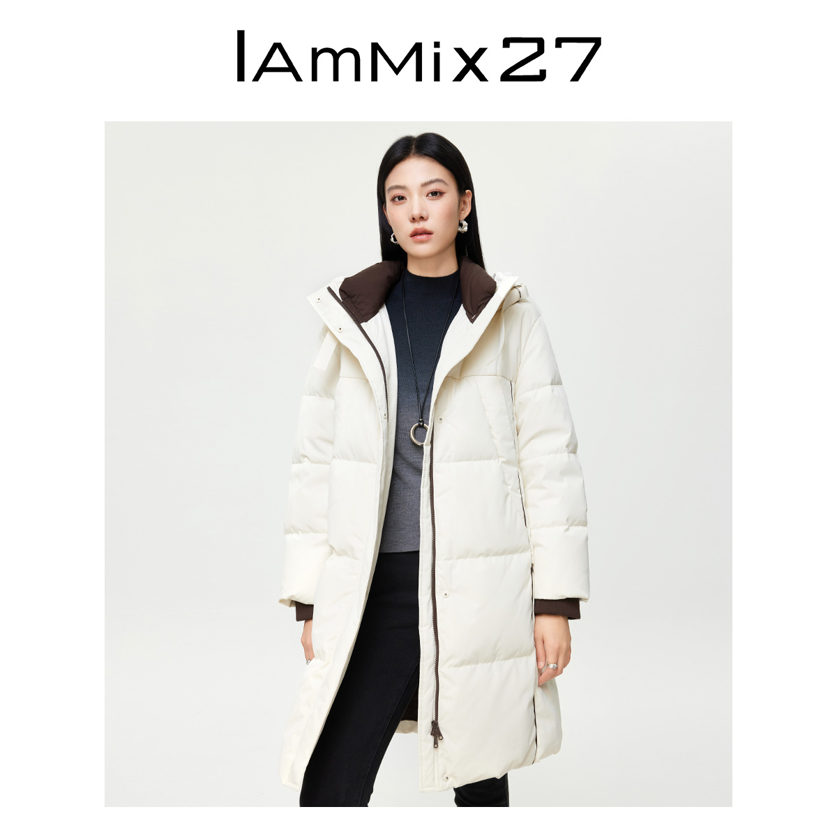 Iamx27冬季白色连帽羽绒外套M4D0157