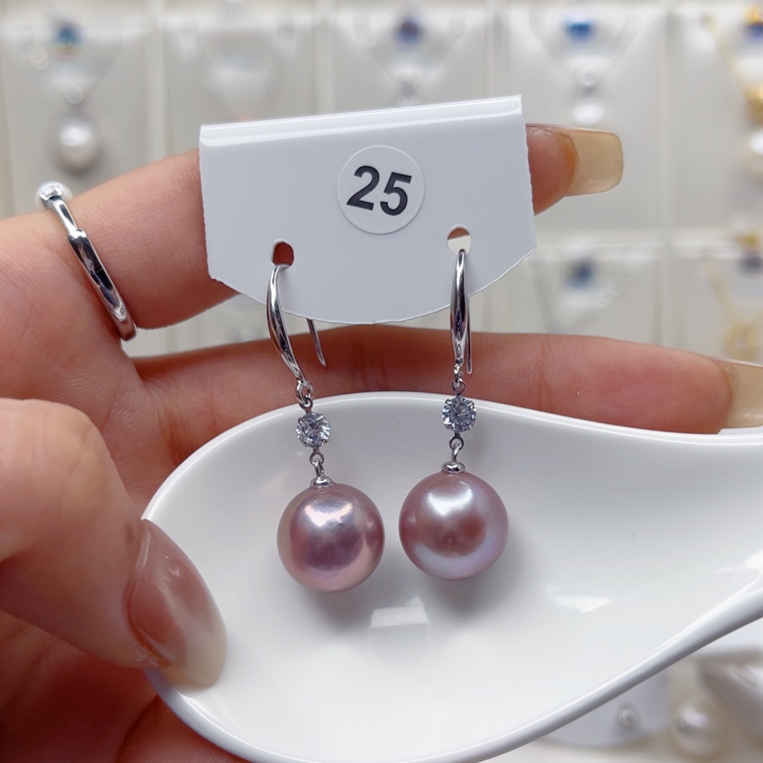 ****银S925镶嵌淡水珍珠耳饰
