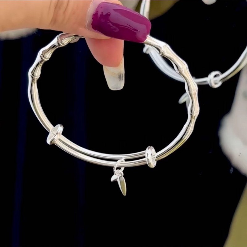 足银手镯 足银11号【竹节推拉】足银999实心手镯18g推拉款