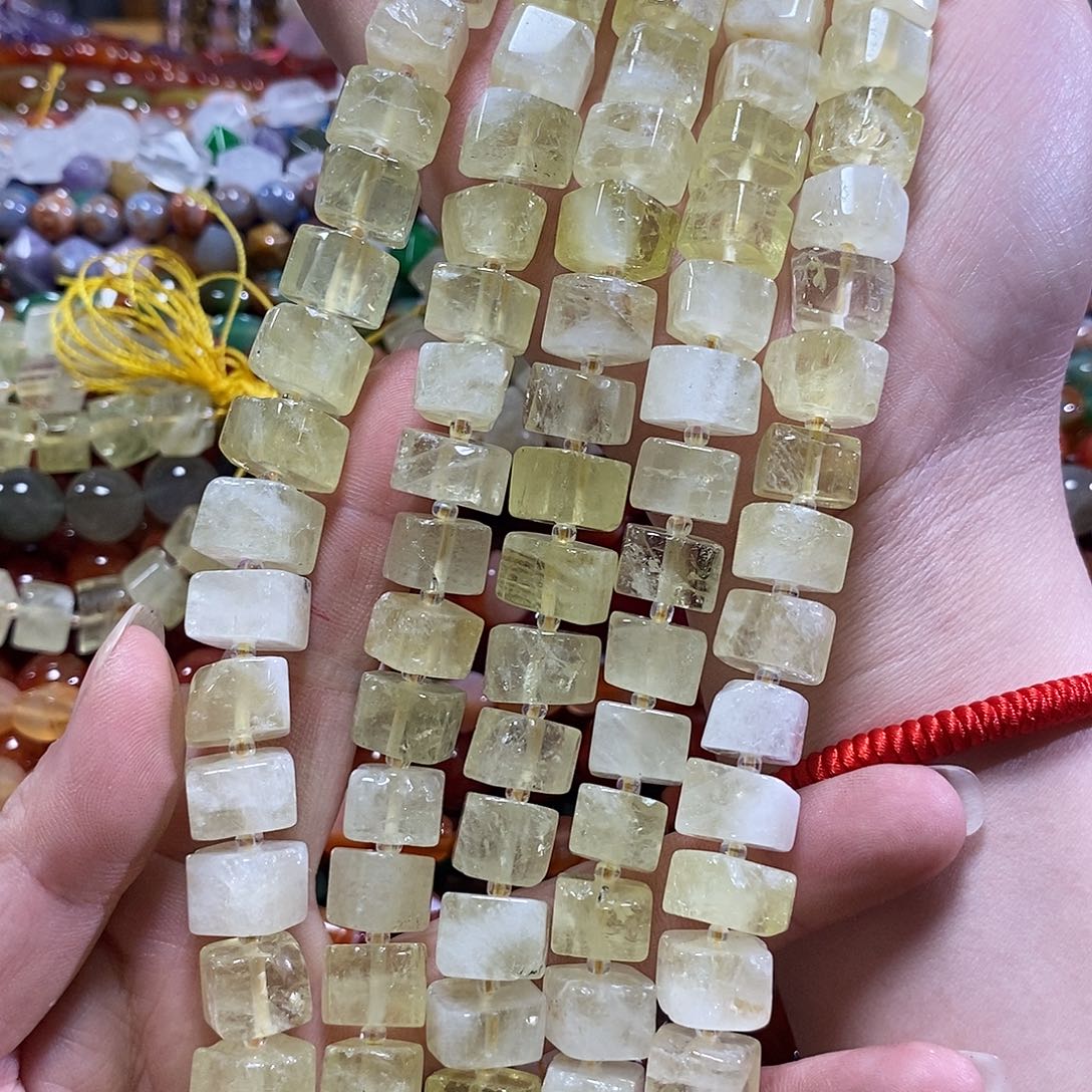 玛瑙/玉髓未镶嵌珠宝半成品柠檬晶垛珠一条卡13mm