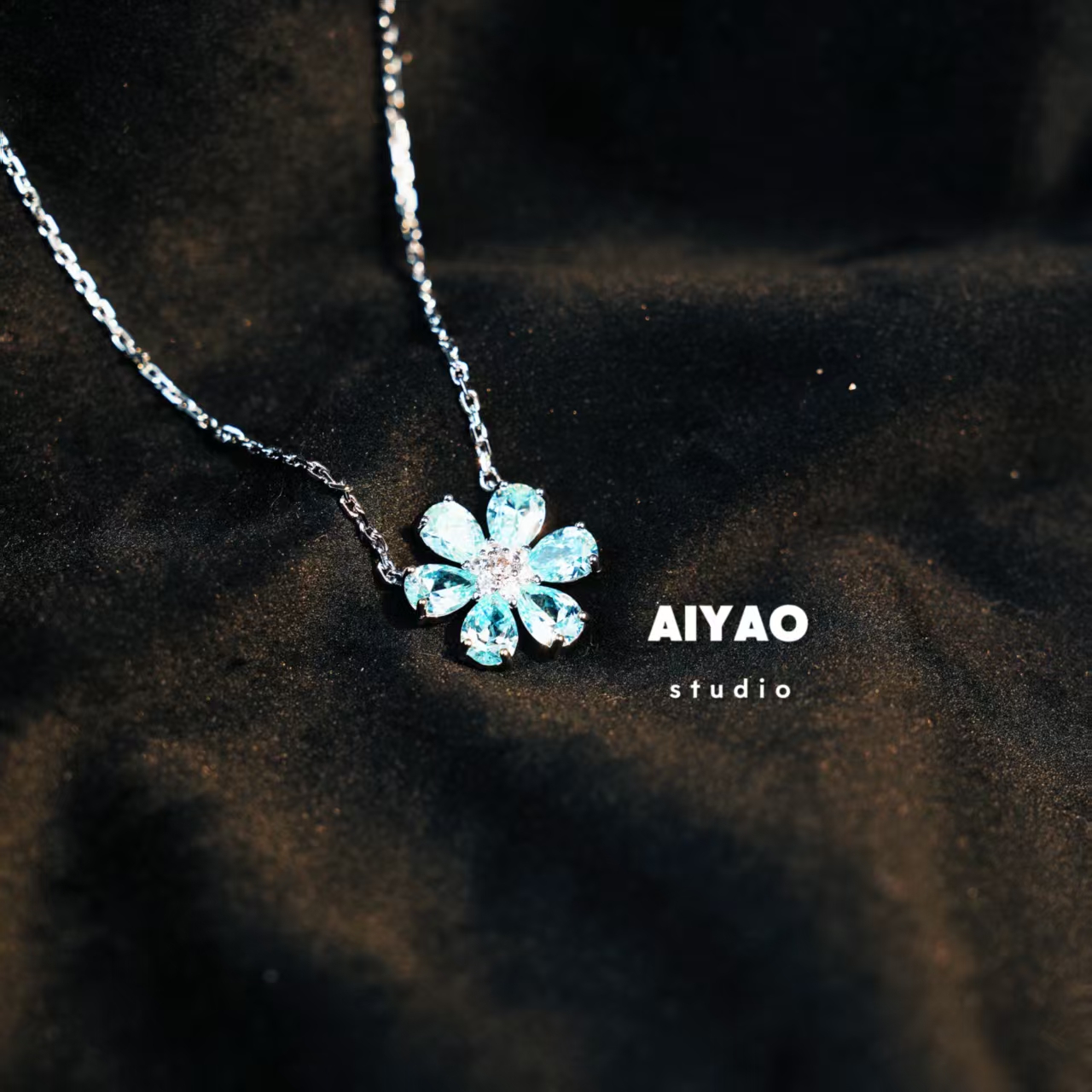 合金项链 【AIYAO】浅蓝花花项链