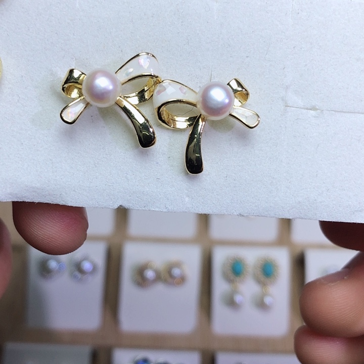 淡水珍珠耳饰银S925镶嵌