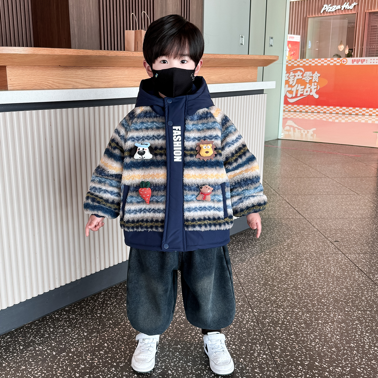 儿童冬装加绒加厚毛毛衣外套潮酷时髦2025新款男童韩版保暖棉衣服