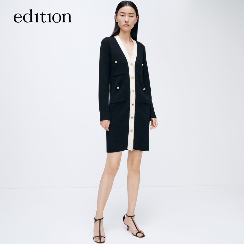 【达人专享】edition小香风绵羊毛V领针织连衣裙#EBD1DRST41