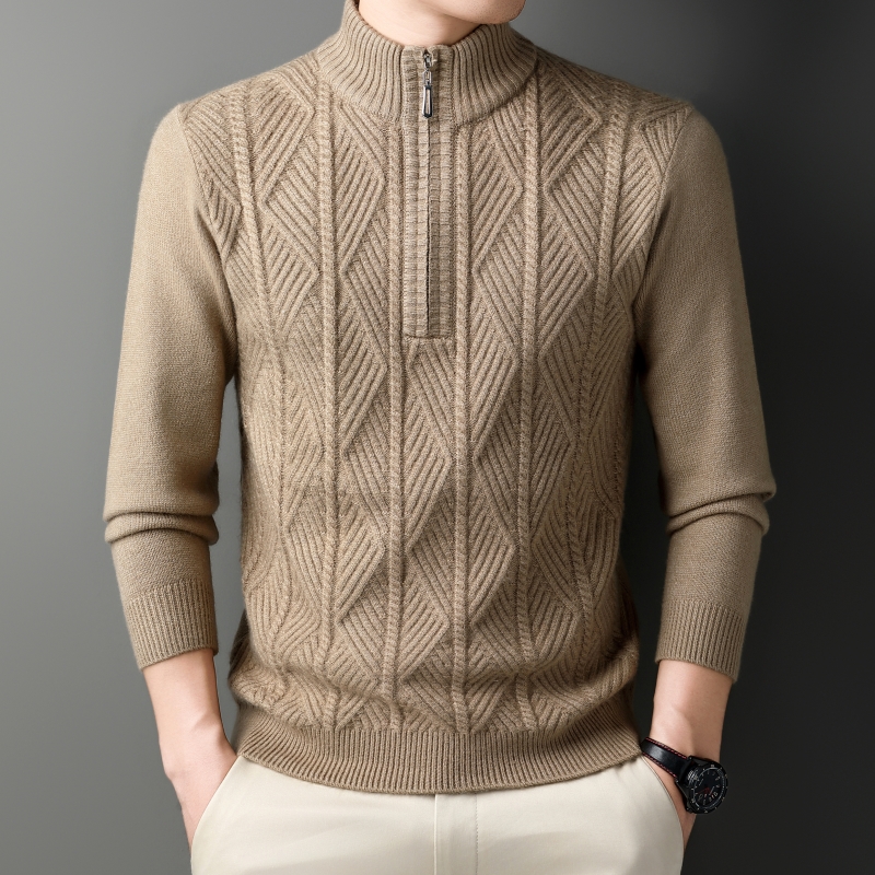 【精选100%山羊绒专柜品质】男士超厚提花休闲保暖高档毛衣