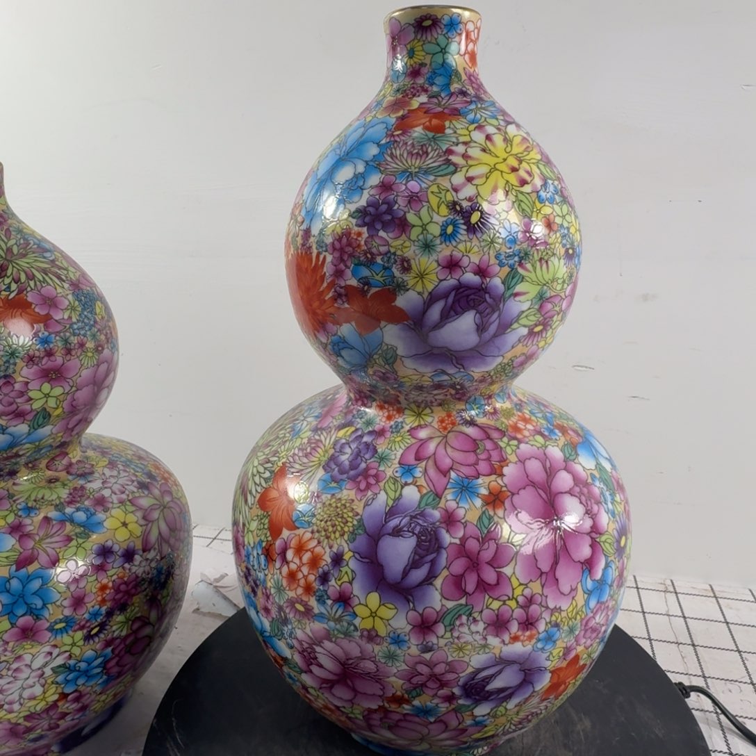 波***瓶粉彩花卉纹陶瓷瓶