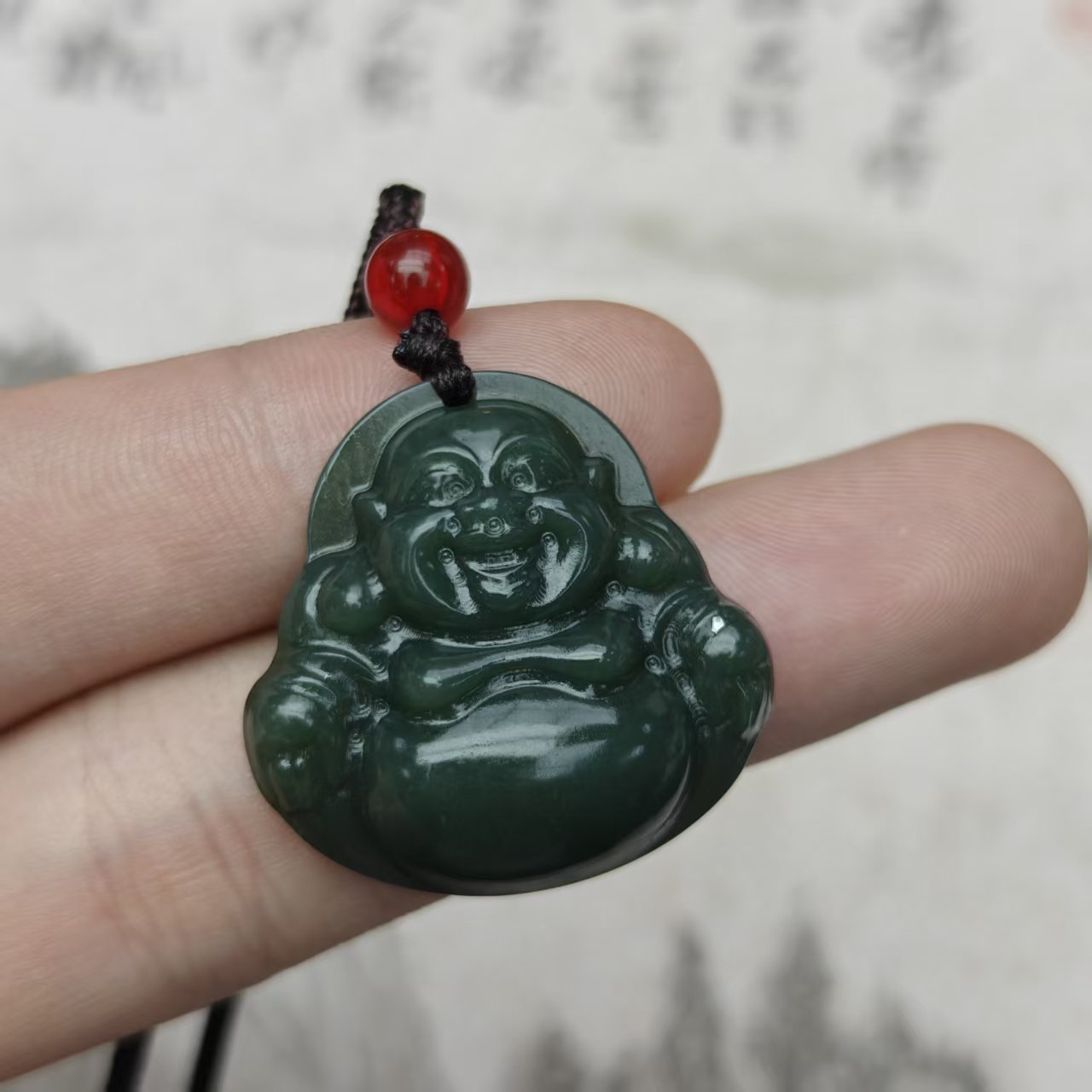 X6H4731-玄青帝王青和田玉佛公吊坠-配绳子-送礼佳品