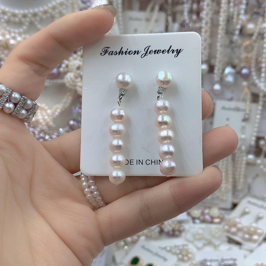 淡水珍珠银S925镶嵌耳饰