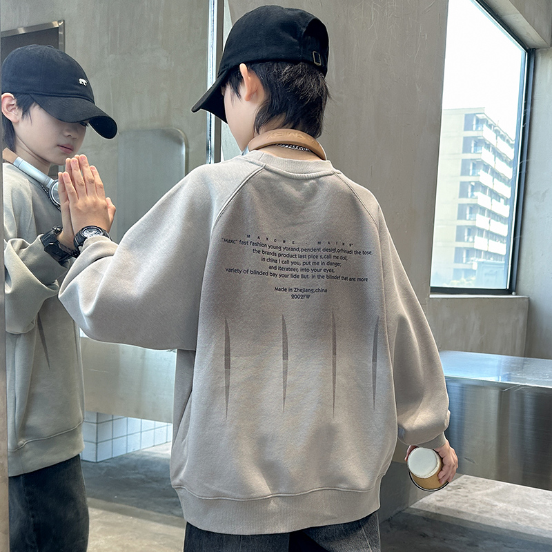 儿童一体绒卫衣秋冬装2025新款男童百搭休闲加厚冬季保暖打底衫潮