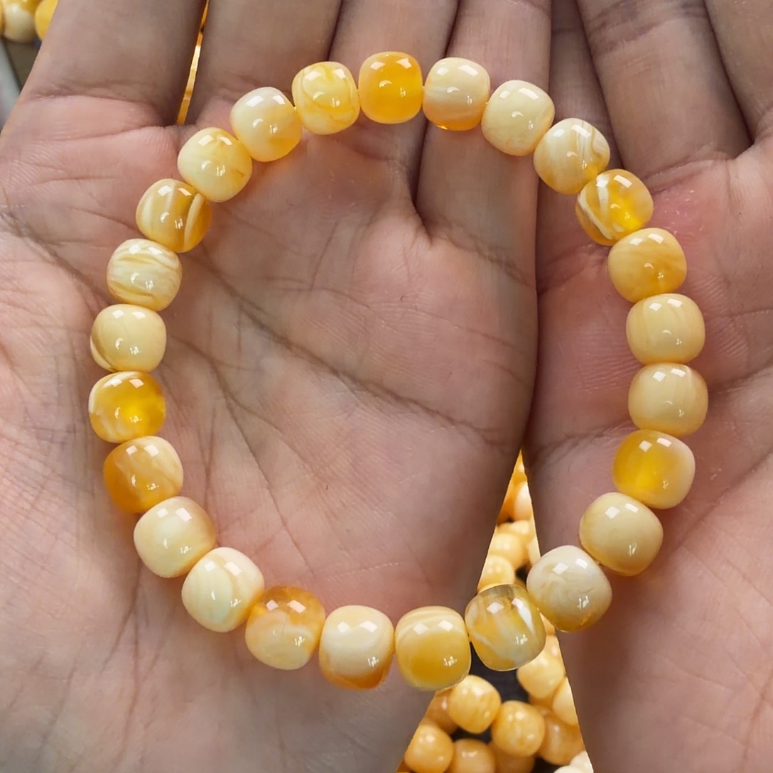 琥珀足金镶嵌珠宝奇石9.4mm同料