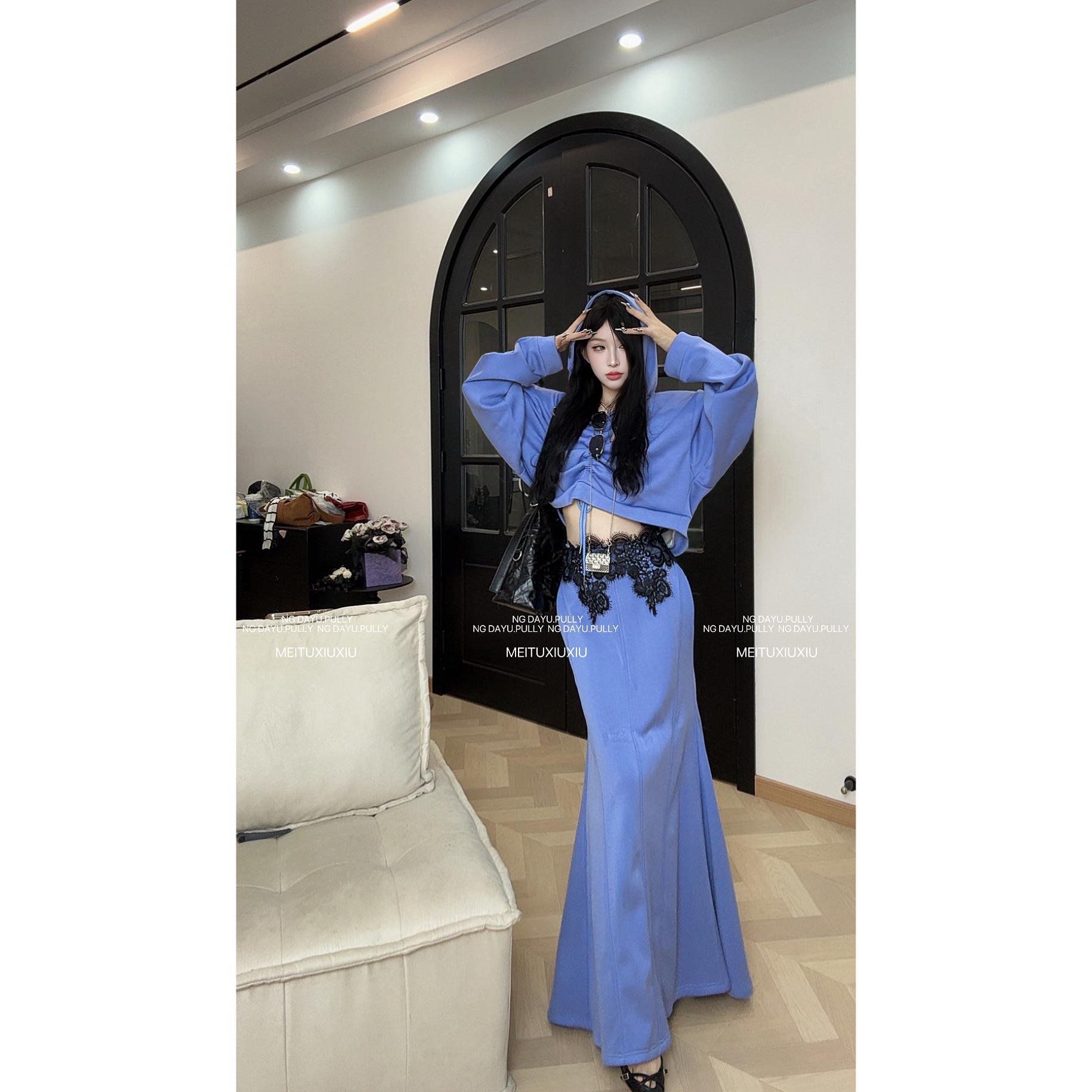 NG DAYU 现货【巴洛克情书】自制抽绳连帽卫衣+蕾丝包臀鱼尾裙