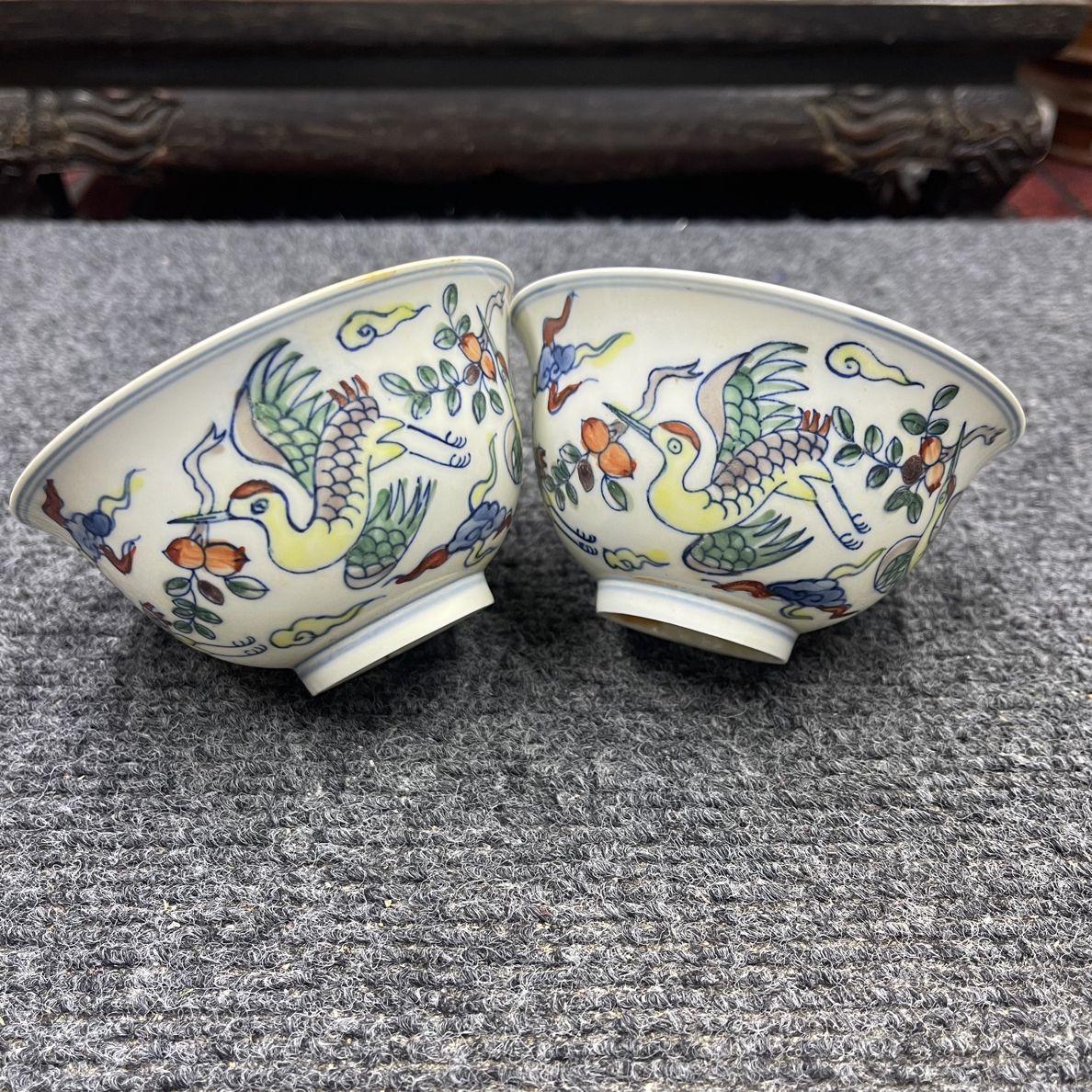 手绘姹紫仙鹤纹口杯压手杯主人杯