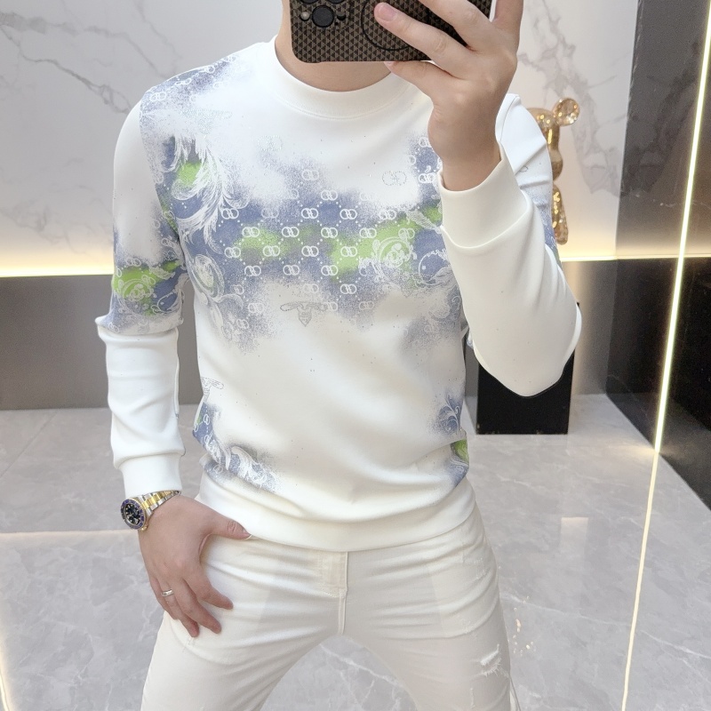 欧货轻奢高品质秋冬长袖卫衣男士印花休闲圆领打底衫加绒加厚