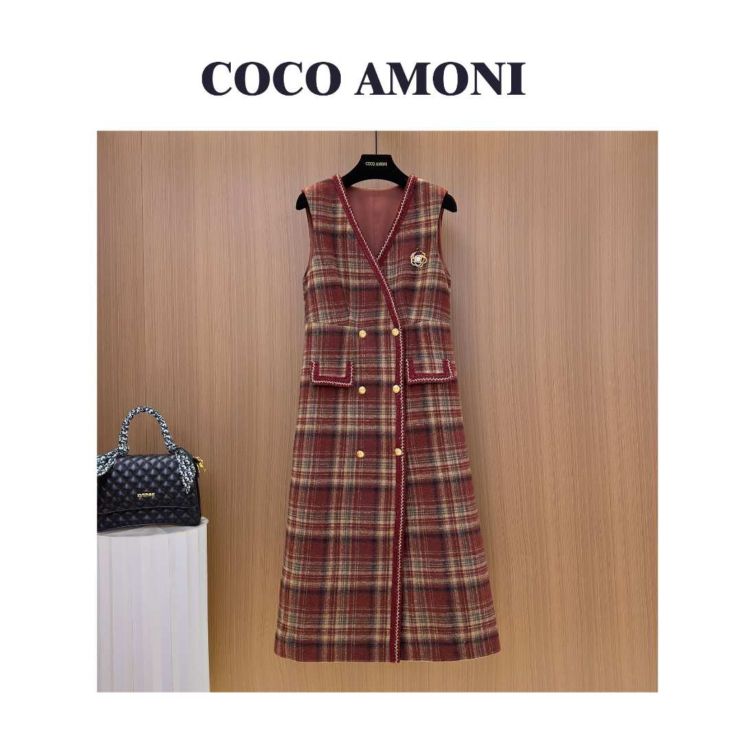 秋冬季时尚设计师爆款女装拼接收腰显瘦气质连衣裙WXH1258