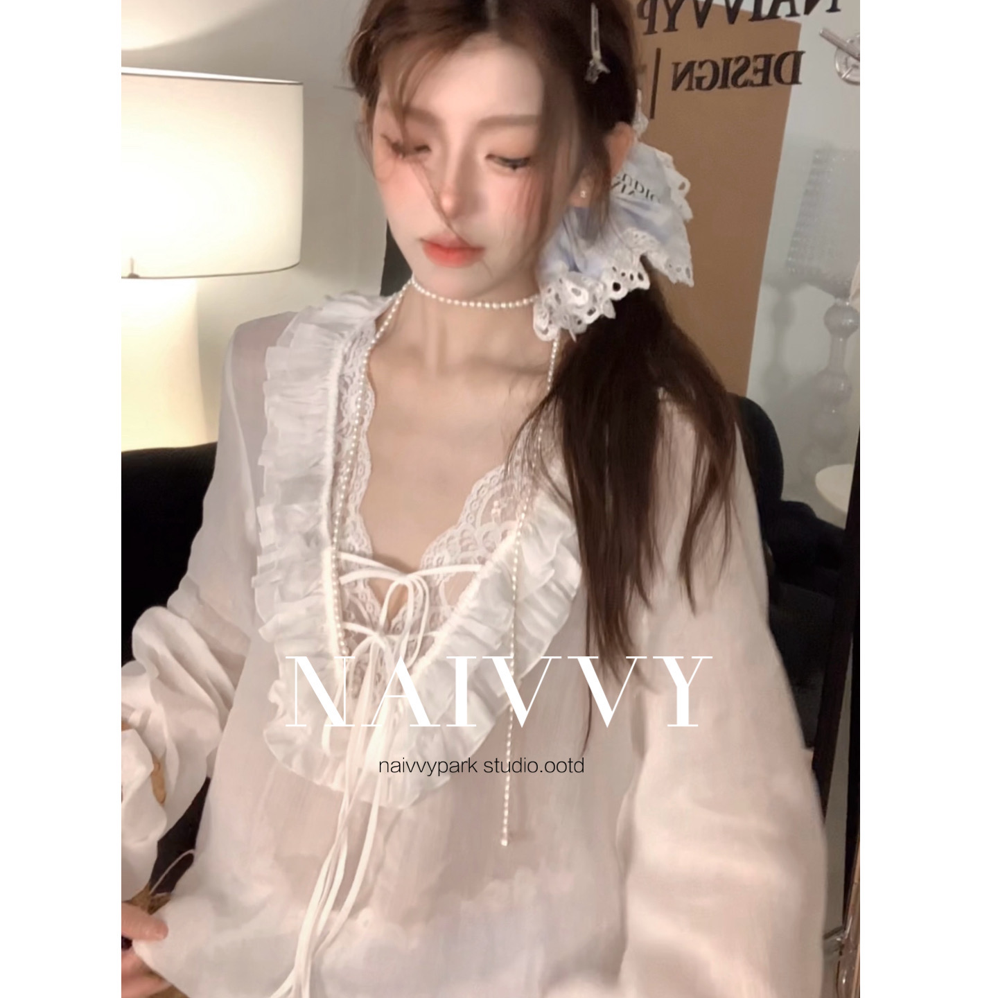 小树专属【小春葵铃】NAIVVY韩系重工显瘦百搭设计感上衣法式纯欲