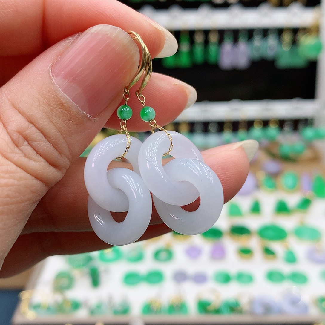 翡翠耳饰18K金镶嵌的