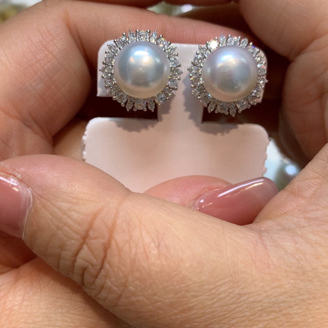 海水珍珠耳饰银S925镶嵌
