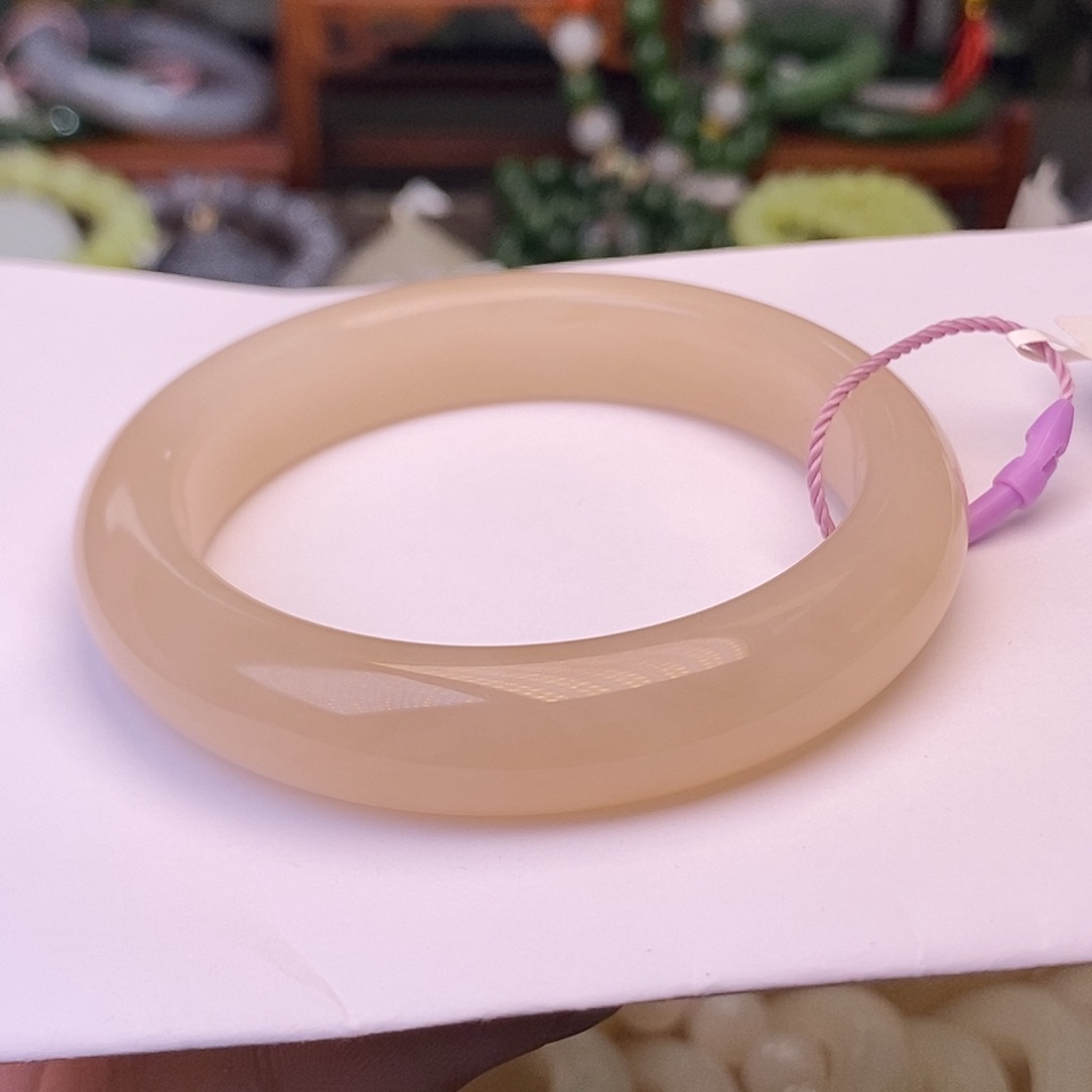 和田玉熟藕粉红粉特细料手镯54.7圈未镶嵌