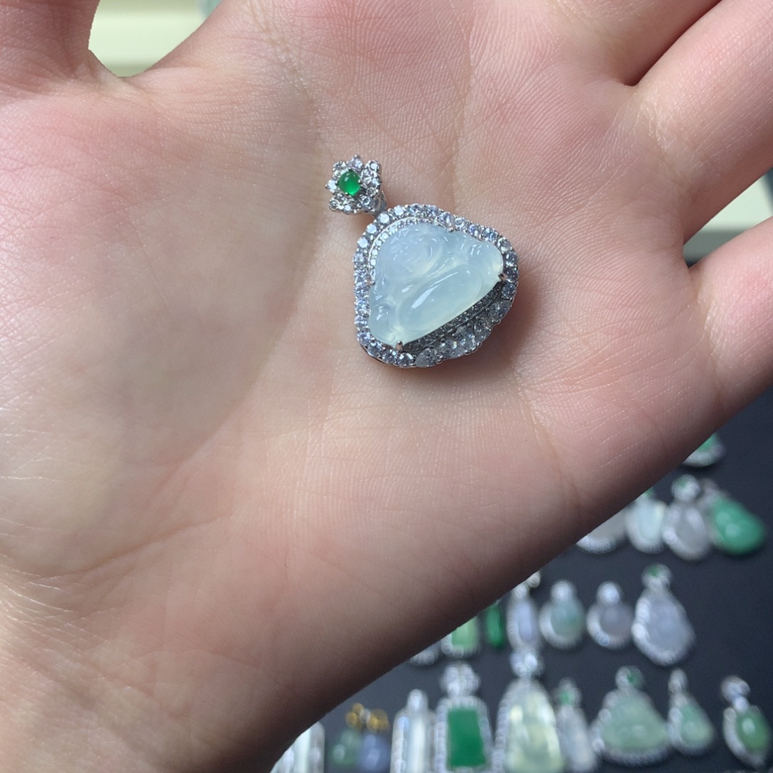 翡翠银S925镶嵌挂件