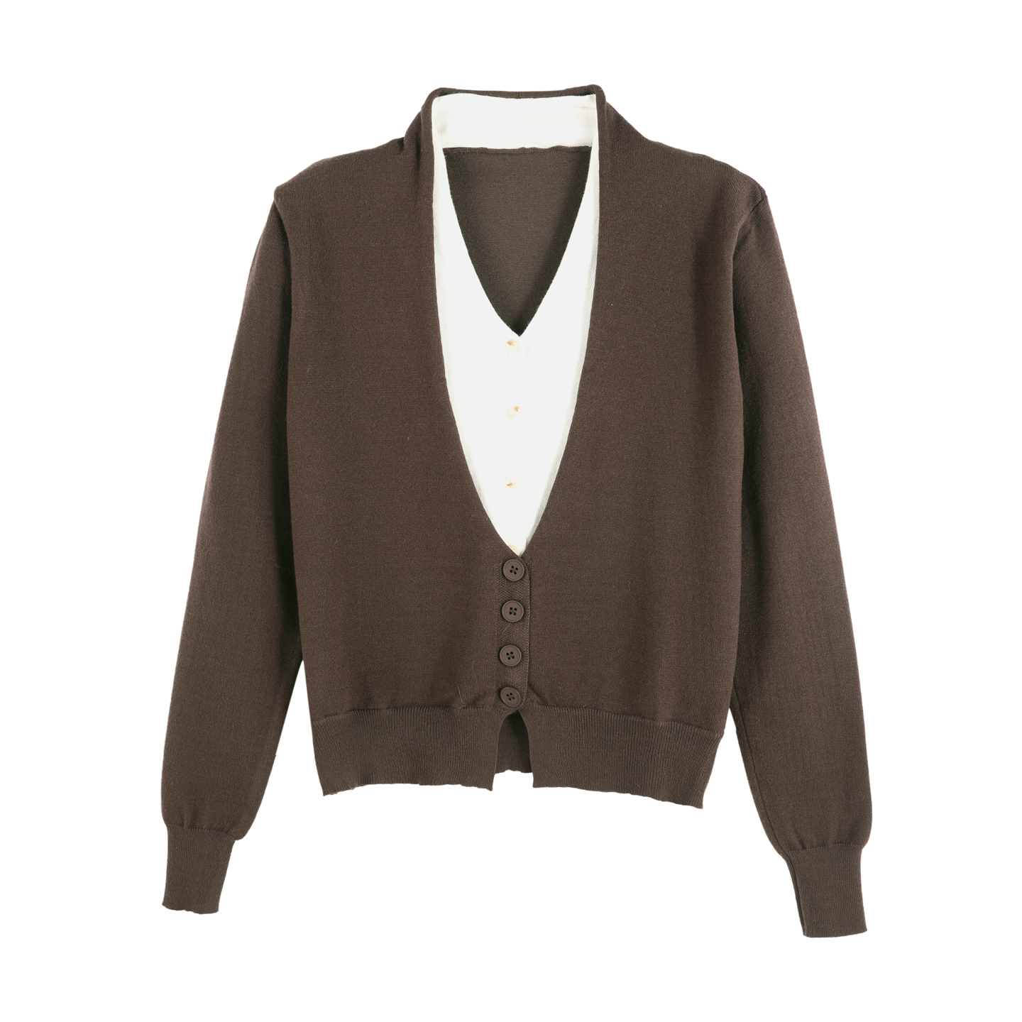 2025新款极简通勤风假两件撞色V领单排扣针织开衫外套HBZE918726