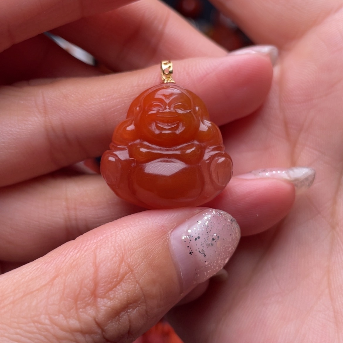 【闪购商品】南红玛瑙弥勒佛18K金镶嵌