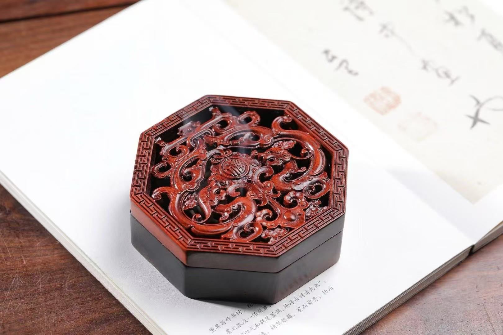 小叶紫檀貔貅八角香盒9✖️9✖️3公分