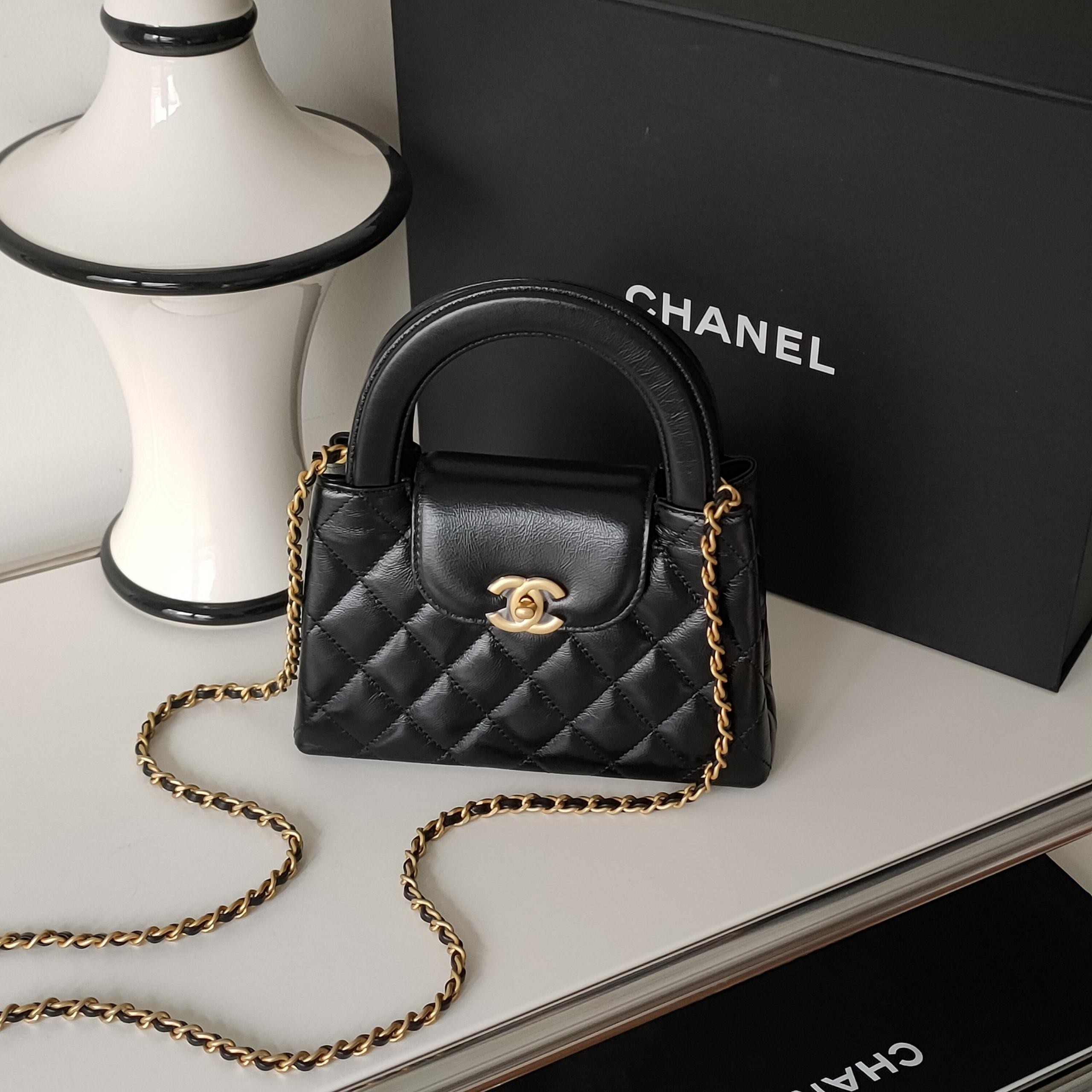 99新 Chanel/香奈儿 25C黑金牛皮kelly手提斜挎包/39413