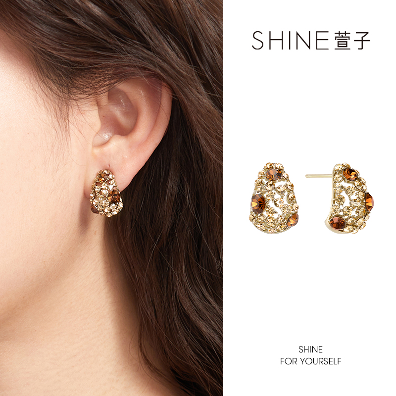 萱子 纯铜仿水晶耳饰 萱子时髦耳环渐变多色高级复古港风随心搭
