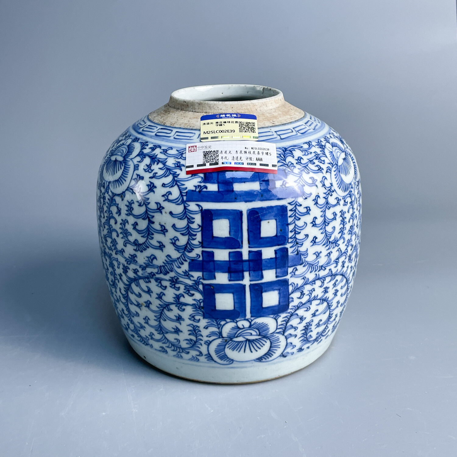 M25LC002E39 - 清道光 青花缠枝花喜字罐5