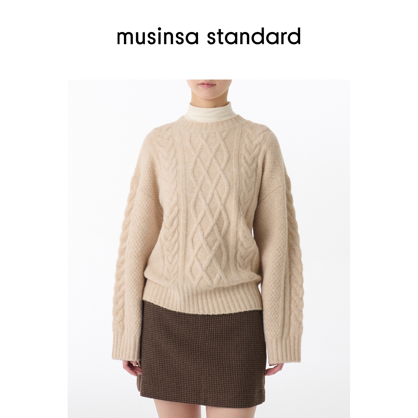 韩国25秋冬女士优雅时尚立体纽花宽松圆领针织衫musinsa standard