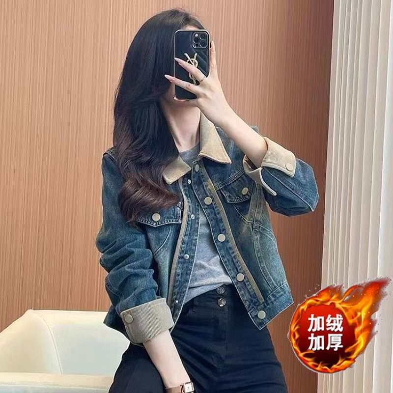 短外套纯色长袖秋冬女显瘦休闲秋冬季加绒加厚短款