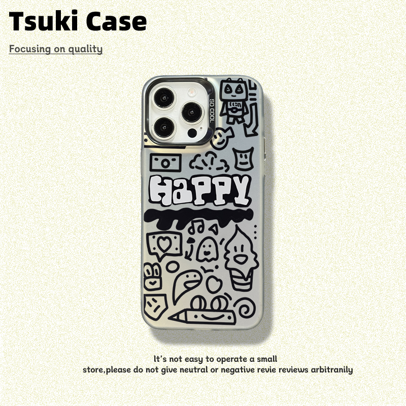 【彩银】快乐涂鸦适用于苹果16promax华为vivo小米oppo防摔手机壳