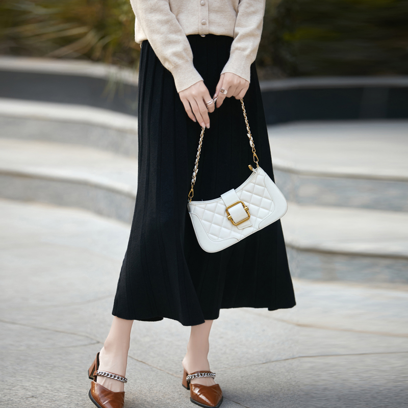 2025复古纯色高腰静奢风常规秋季半身裙中长裙百搭