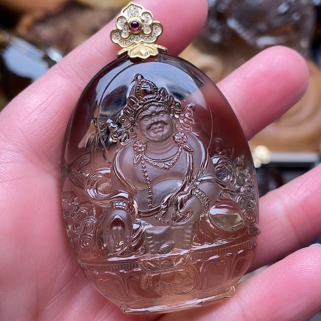 水晶天然水晶吊坠18K金镶嵌