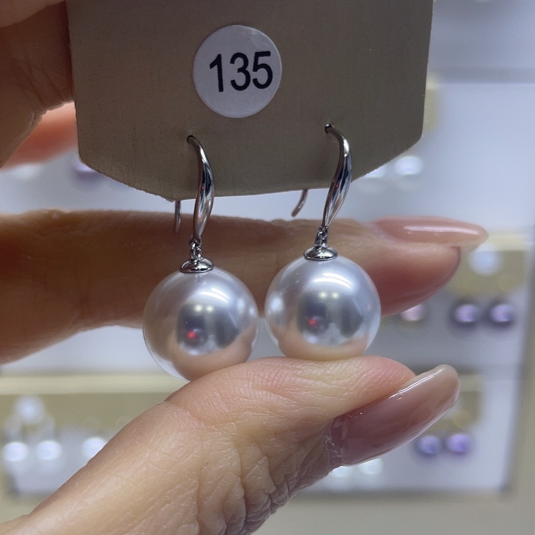 耳饰银S925镶嵌淡水珍珠