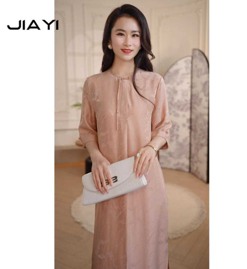 【嘉一】新中式国风桑波缎桑蚕丝连衣裙 JYX245-H662179