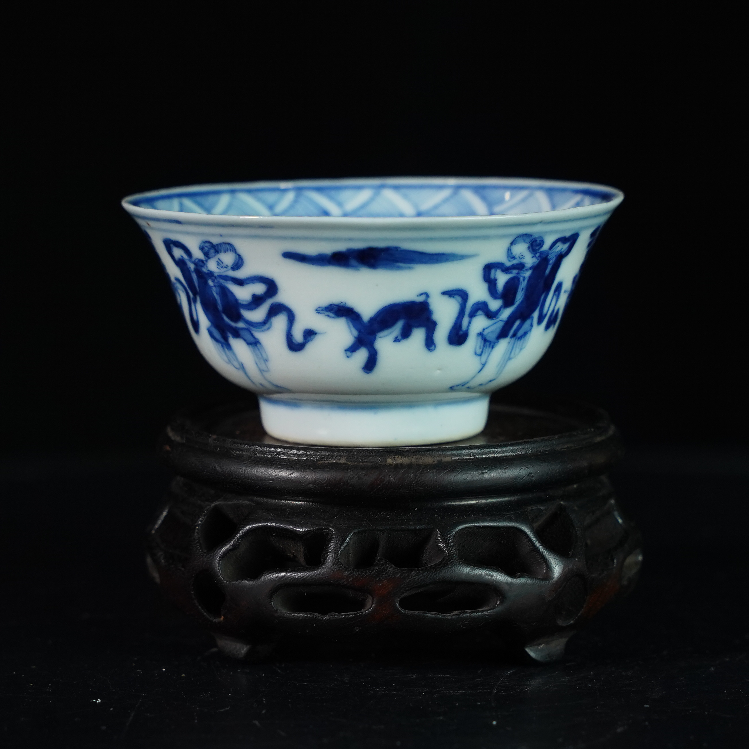 LABC250120014【十竹斋】清光绪仙女青花撇口杯