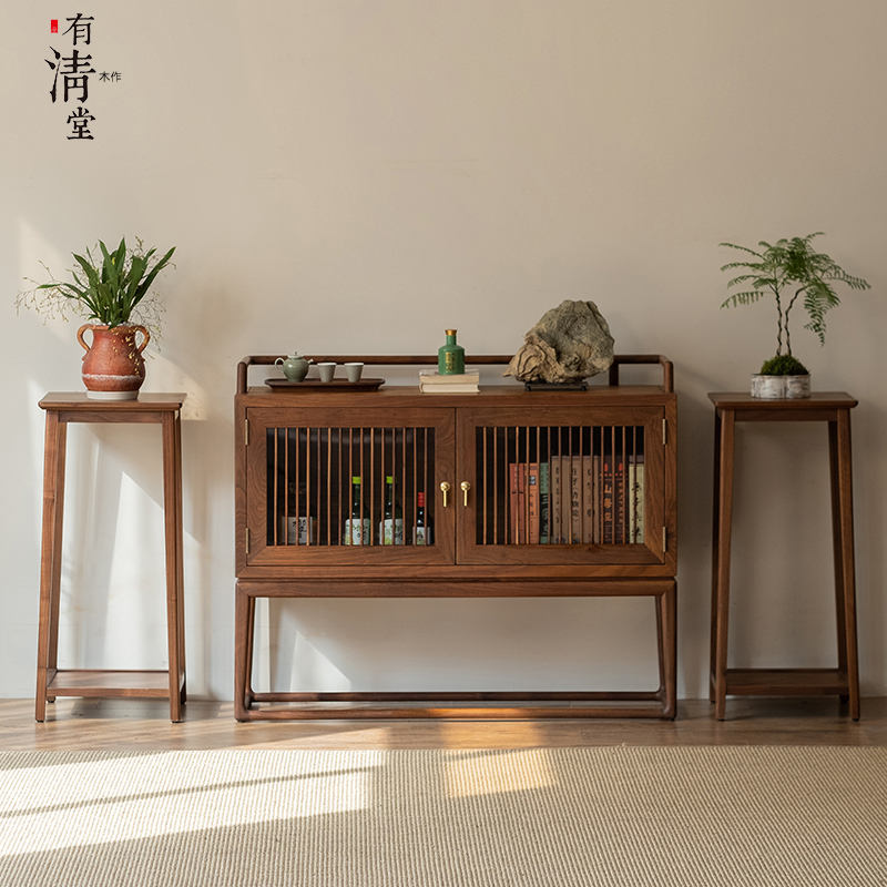 有清堂新中式餐边柜办公室家用客厅储物家具黑胡桃实木玄关茶水柜